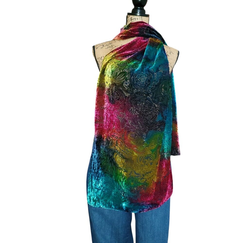 Stunning Chico’s Velvet Rainbow Burnout Scarf / Wrap / Shawl